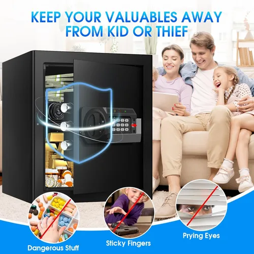 Vista 9 de Cajas de seguridad de 2.0 pies cúbicos para uso doméstico a prueba de fuego y agua, caja de seguridad de acero para el hogar con cerradura