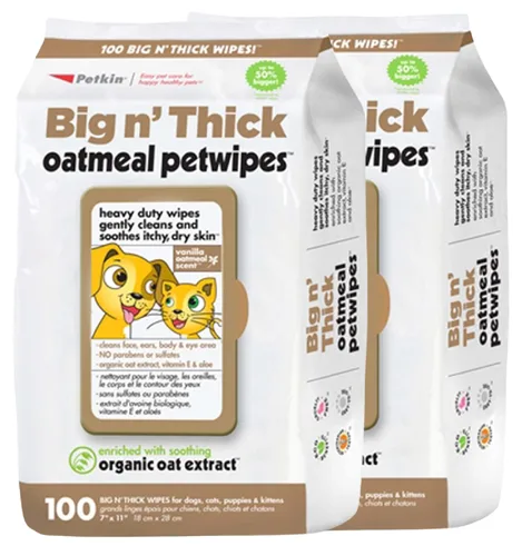 Vista 5 de Toallitas para mascotas Petkin para perros y gatos, harina de avena, 100 toallitas (grandes) para perros y gatos - Calma la piel seca y con picazón