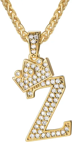 Vista 30 de U7 Crown Initial Number Necklace for Men Women A-Z Letter Pendant Chain a. Oro