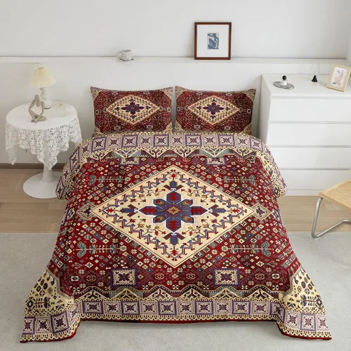 Vista 25 de Erosebridal Juego de edredón bohemio individual, juego de ropa de cama exótica bohemio, retro, azul, amarillo, degradado, rojo, floral, bohemio
