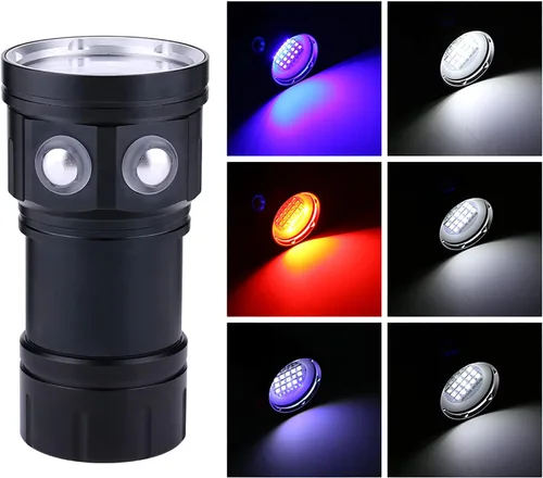 Vista 4 de Luz de buceo, linterna de buceo 18000 lúmenes IPX8 impermeable buceo antorcha buceo luces de buceo 1,640.4 ft subacuática LED linterna sumergible