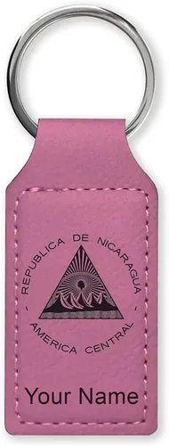 Vista 14 de LaserGram Llavero rectangular, bandera de Nicaragua, grabado personalizado incluido, Bambú