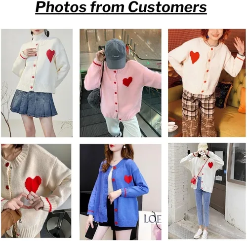 Vista 5 de FindThy Lindo suéter de punto para mujer con estampado de corazón Kawaii Y2K con botones