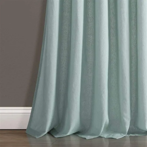 Vista 4 de Lush Decor Par de cortinas de ventana con solapas anudadas de yute, 45" x 84", azul