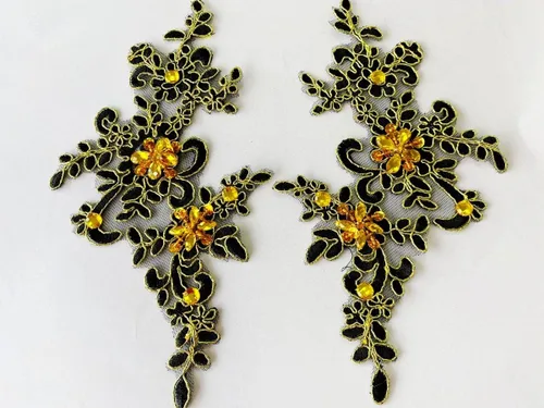 Vista 27 de Parches de tela de encaje fino bordados con diamantes de imitación bordados, decoración de vestido para coser en lentejuelas cuentas, accesorio