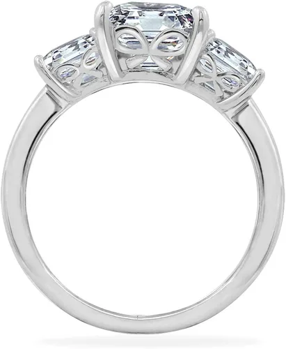 Vista 2 de Tienda Collection Platinum or Gold Plated Sterling Silver Princess-Cut 3-Stone Ring made with Infinite Elements Zirconia