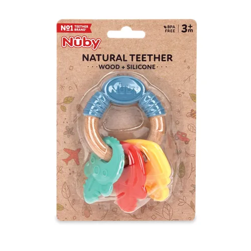 Vista 3 de Nuby Mordedor de madera natural + llaves de silicona