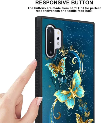 Vista 5 de OOK Funda para Galaxy Note 10 Plus de 6.8 pulgadas, [protector de pantalla integrado], bonito diseño de mariposa azul, parte trasera de Samsung