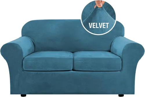 Vista 22 de H.VERSAILTEX - Funda elástica para sofá de 2 piezas, funda protectora de terciopelo, suave, con parte inferior elástica, con un ancho de hasta 49