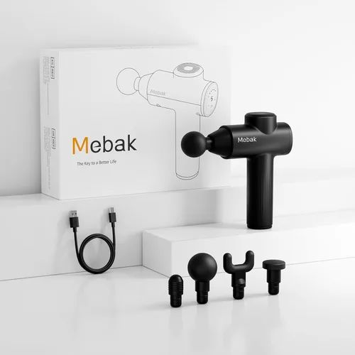 Vista 7 de Pistola de masaje Mebak 7, pistola de masaje de tejido profundo para alivio del dolor, masajeador muscular para hogar, oficina y gimnasio, 5 niveles
