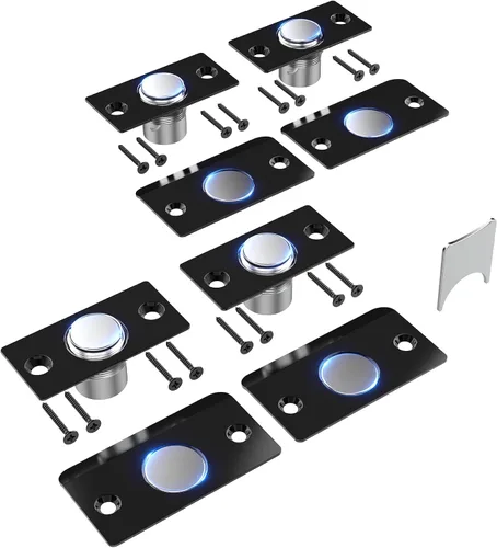 Vista 11 de Mousike Accesorios para atrapar bolas de puerta, cierre magnético oculto ajustable, placa de golpeo de acero inoxidable con fuerte succión, Negro