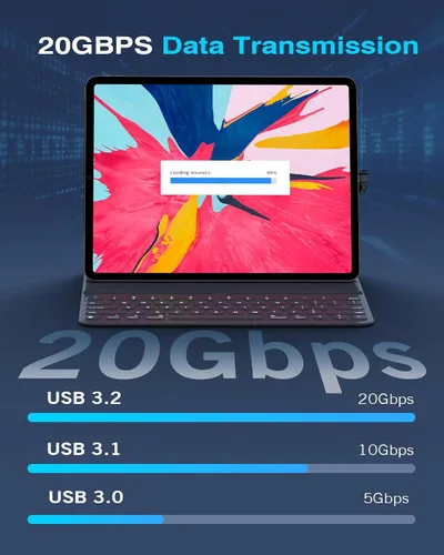 Vista 4 de MoKo Adaptador USB C de 180 grados con espacio de 0.531 in más amplio, conector USB-C macho en forma de U a USB-C hembra con PD 240W/20 Gbps/8K