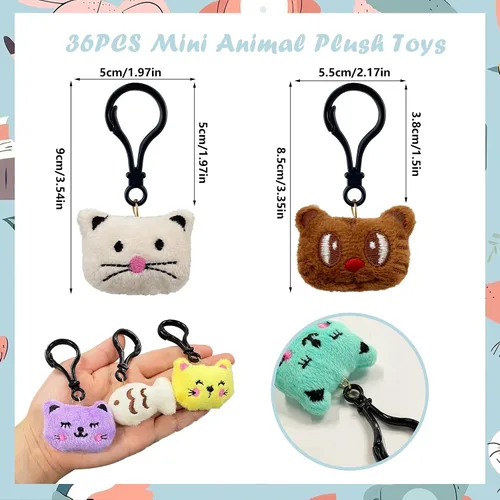Vista 2 de XIPEGPA 36 llaveros pequeños de animales de peluche para bolsas de regalos, regalos de fiesta, premios de aula y relleno de cesta de Pascua