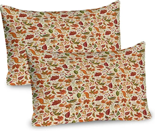 Vista 49 de Lunarable Juego de 2 fundas para almohada de otoño, tema vintage otoñal con estilo granja, ilustración de flores silvestres, artículo de cama