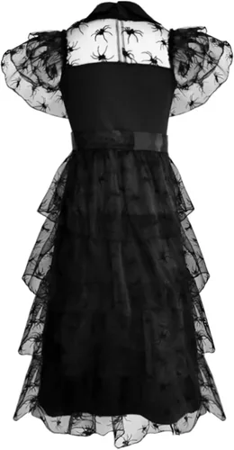 Vista 6 de Vlinsha Wednesday Addams Costumes Dress for Girls Kids, Wednesday Costume Birthday Halloween Cosplay Party Dress With Belt