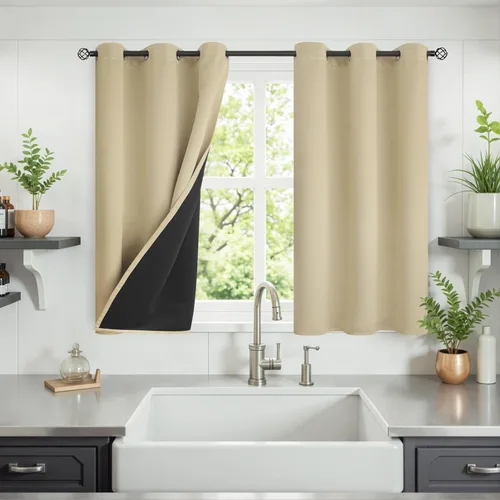 Vista 201 de YoungsTex - Cortinas blackout cortas, aislamiento térmico, ojales, oscurecen la habitación, privacidad, para cámper, sótano, cocina y baño, 2 Gris