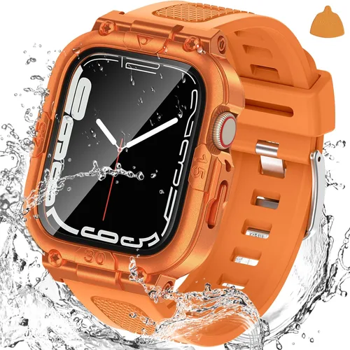 Vista 20 de Goton Estuche impermeable 3 en 1 con correa para Apple Watch con protector de pantalla de vidrio templado incorporado de 40 mm, cubierta frontal