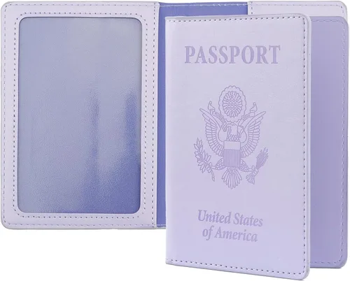 Vista 8 de Funda de cuero para pasaporte - Cartera de pasaporte de viaje para mujeres y hombres, artículos esenciales para el aeropuerto con protector, Negro
