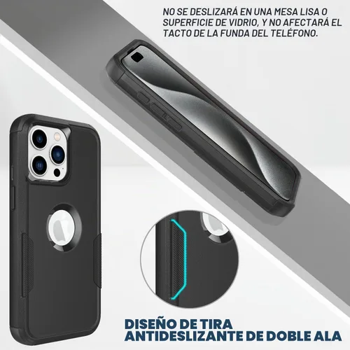 Vista 6 de Funda para iPhone 15 Pro – [2 protectores de pantalla de vidrio templado] [10 pies a prueba de caídas militar], funda protectora antideslizante a