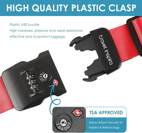 Vista 6 de Travel Inspira - Correas para equipaje aprobadas por la TSA - Cinturón para maletas de longitud ajustable con candado de combinación de 3 dígitos