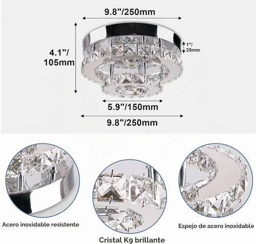 Vista 7 de Candelabro Moderno de Cristal de Montaje Empotrado de Dos Capas Candelabros de Cristal Accesorio de Lámpara de Techo LED Mini Candelabros