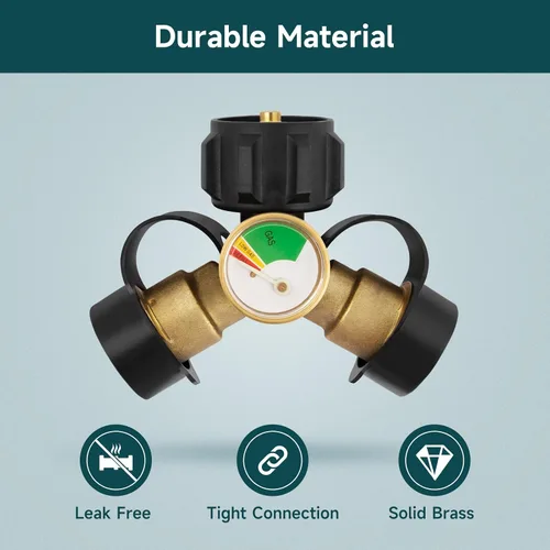 Vista 6 de GASPRO Divisor de propano con calibre, divisor de tanque de propano de 2 vías para 5-40 libras, perfecto para calentadores, estufas de campamento