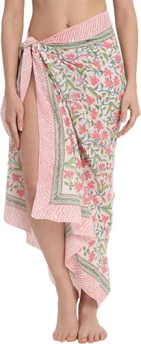 Vista 8 de parihan Traje de Baño Pareo de Playa Sarong Cubiertas para Mujeres - Falda Envolvente con Estampado a Mano Zafiro azul