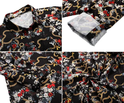 Vista 6 de EISHOPEER Camisas de vestir de lujo para hombre, estampado floral, casual, ajustada, manga larga, con botones
