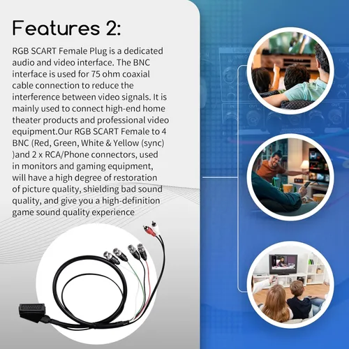 Vista 6 de XTPTFABS Cable hembra RGB Euro SCART a 4 RGB BNC y 2 RCA adaptador de audio y videojuego, uso para monitores Sony PVM serie BVM, monitor JVC Series