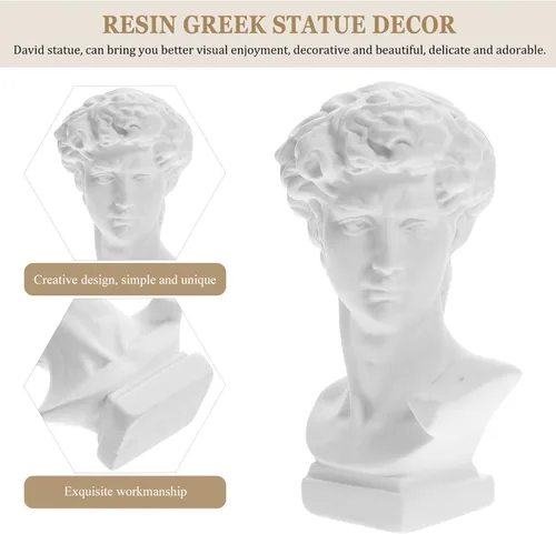 Vista 4 de Unomor Estatua griega de David, columna romana y estatua de David, figura de resina, figura de David, busto romano, escultura de mitología griega