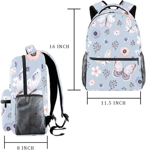 Vista 2 de Mochila azul de las mariposas del patrón para el estudiante de la escuela primaria, mochila del ordenador portátil del viaje Daypack, Multicolor 11