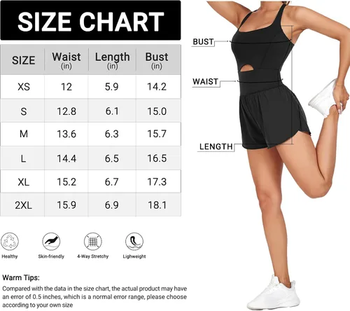 Vista 6 de Raxnode Athletic Rompers Jumpsuits for Women - One Piece Fitted Onesie Overalls for Workout Yoga Sports