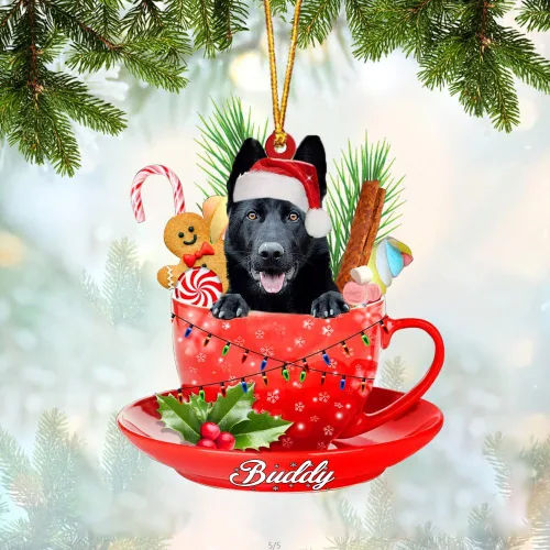 Vista 65 de Alaskan Malamute - Adorno de tetera de perro sentado en una tetera de Navidad, adorno de Navidad con nombre personalizado, adorno de automóvil