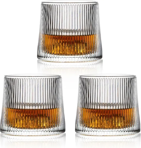 Vista 10 de Vasos de whisky - Juego de 3 vasos antiguos de 6 oz, pequeños vasos de coctel de bourbon de alcohol de whisky (rejilla de cristal)