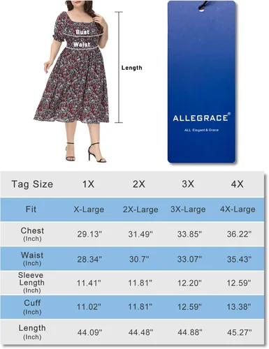 Vista 4 de ALLEGRACE Vestido de talla grande para mujer, bohemio, floral, cuello cuadrado, verano, casual, fluido, fiesta, playa, maxi vestidos