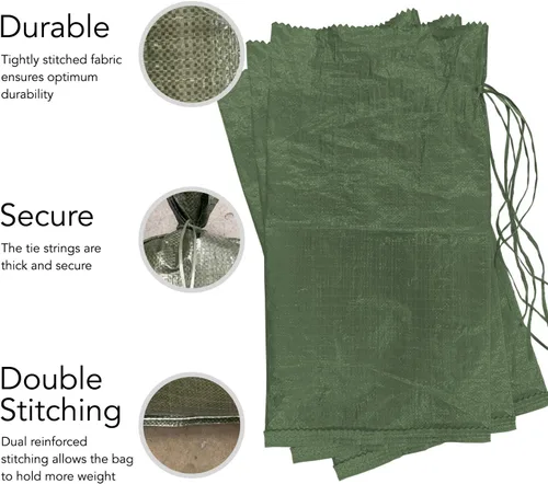 Vista 2 de AK TRADING CO. Sacos de arena de polietileno de 14 x 26 pulgadas con protección UV y lazos integrados, barrera de agua de inundación, bolsas de Verde