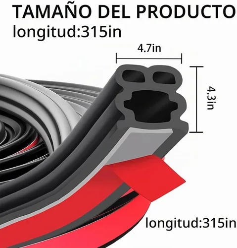 Vista 2 de Tira de sellado para puerta de coche, 8 metros de goma de doble capa autoadhesiva para clima pelar automotriz para ventanas, capó, baúl, accesorios