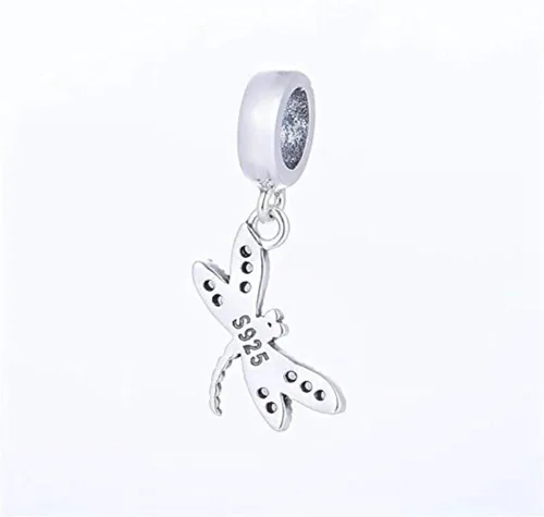 Vista 2 de Encantos colgantes de libélula brillante de plata de ley 925 para pulsera europea, Plata esterlina, plateado