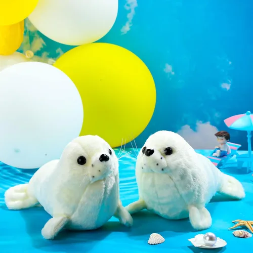 Vista 3 de Sosation Juego de 4 piezas de animales de peluche con sello de peluche de foca gordita blanca, lindo sello de almohada de abrazo, juego de juguetes