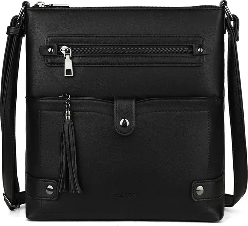 Vista 3 de FADEON Monederos cruzados para mujer y mochila para computadora portátil, colección negra