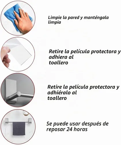 Vista 4 de Paquete de 4 tiras autoadhesivas, soporte para toallas de baño que