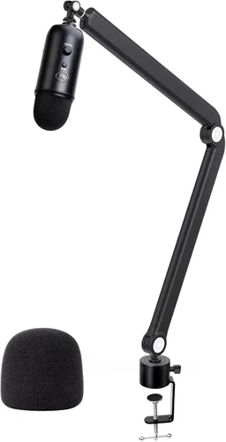Vista 8 de Para Blue Yeti Boom Arm – Soporte de micrófono con cubierta de espuma para reducir los ruidos del viento, filtro pop de doble capa y gestión
