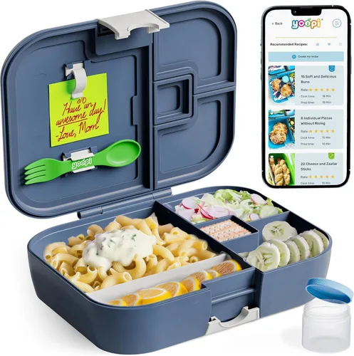 Vista 14 de YOOPI Fiambreras para niños con 4 compartimentos a prueba de fugas, lonchera para la escuela con contenedores para lonchera, caja de sándwich ligera