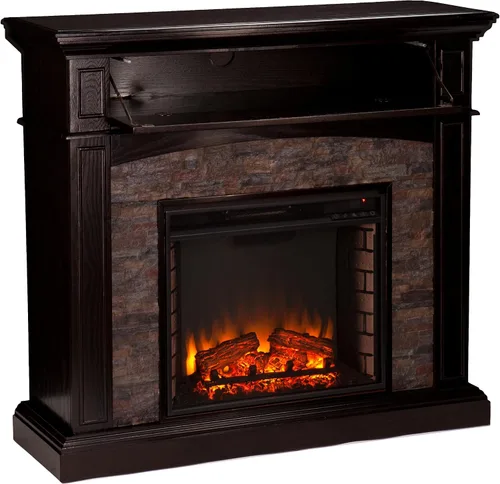 Vista 2 de SEI FURNITURE Grantham - Chimenea eléctrica de esquina de piedra sintética, acabado ébano.