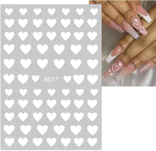 Vista 5 de Calcomanías de uñas con diseño de corazón y amor con brillo, calcomanías de uñas de San Valentín autoadhesivas 3D, diseño de uñas de corazón