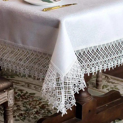 Vista 13 de ARTABLE Mantel rectangular de encaje de macramé con flores antiguas de primavera para casa de campo rústica al aire libre, cocina, fiesta de Marrón
