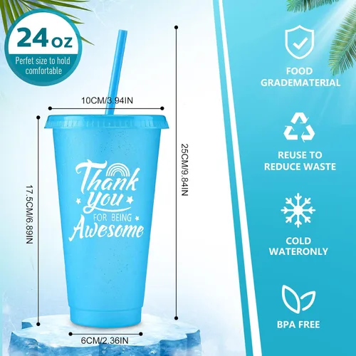Vista 3 de Nuenen 20 vasos de plástico reutilizables de 24 onzas con tapas y popotes, regalos de fiesta de clase de 2026, vasos a granel para decoraciones