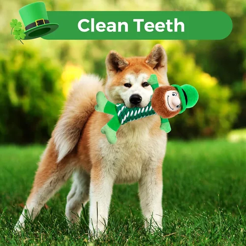 Vista 7 de Juguete para perros del día de San Patricio, juguetes de cuerda verde con chirriante, limpieza de dientes de perro de tira y afloja, regalos del día
