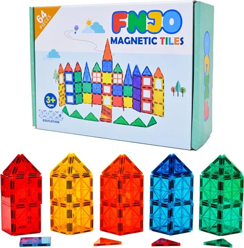 Vista 6 de FNJO Azulejos magnéticos, juego de construcción de 52 piezas, bloques de construcción magnéticos, juguetes STEM de construcción para niños