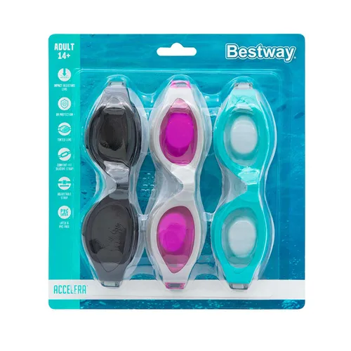 Vista 6 de Bestway Gafa Natacion Adulto Correa Silicona Color Surtido +14 Años Playa y Piscina 21077